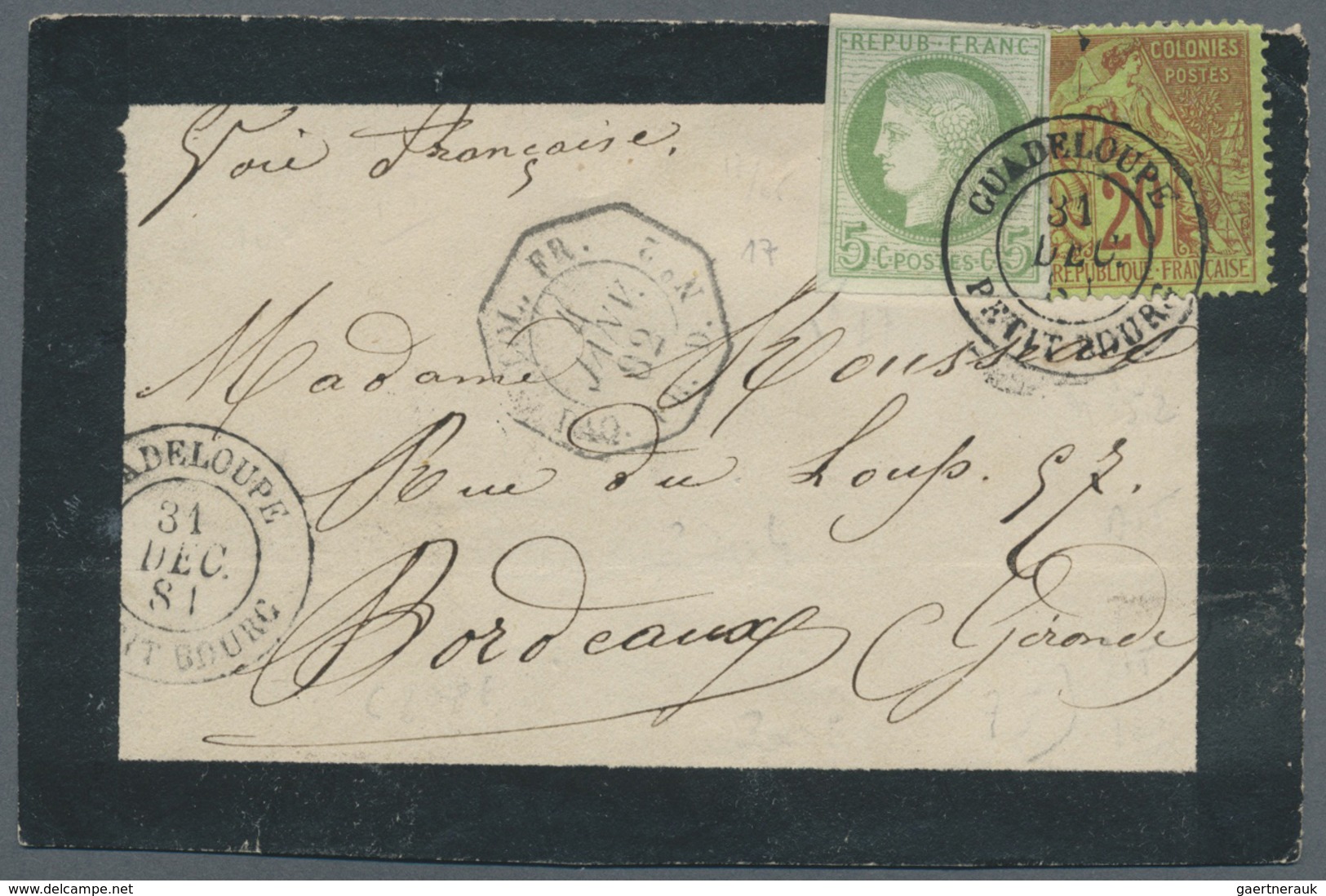 Br/Brfst Guadeloupe: 1881. Mourning Envelope (front) Addressed To Bordeaux Bearing French General Colonies Yv - Lettres & Documents