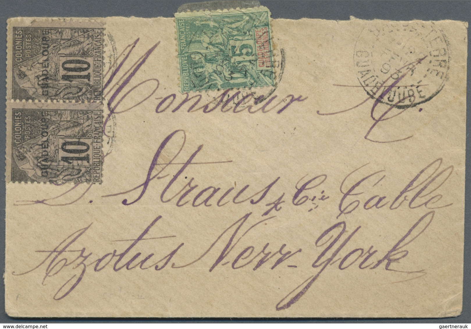 Br Guadeloupe: 1893 (22.2.), Allegorie 10c Black On Lilac Optd. GUADELOUPE In A Horiz. Pair + Later Iss - Brieven En Documenten
