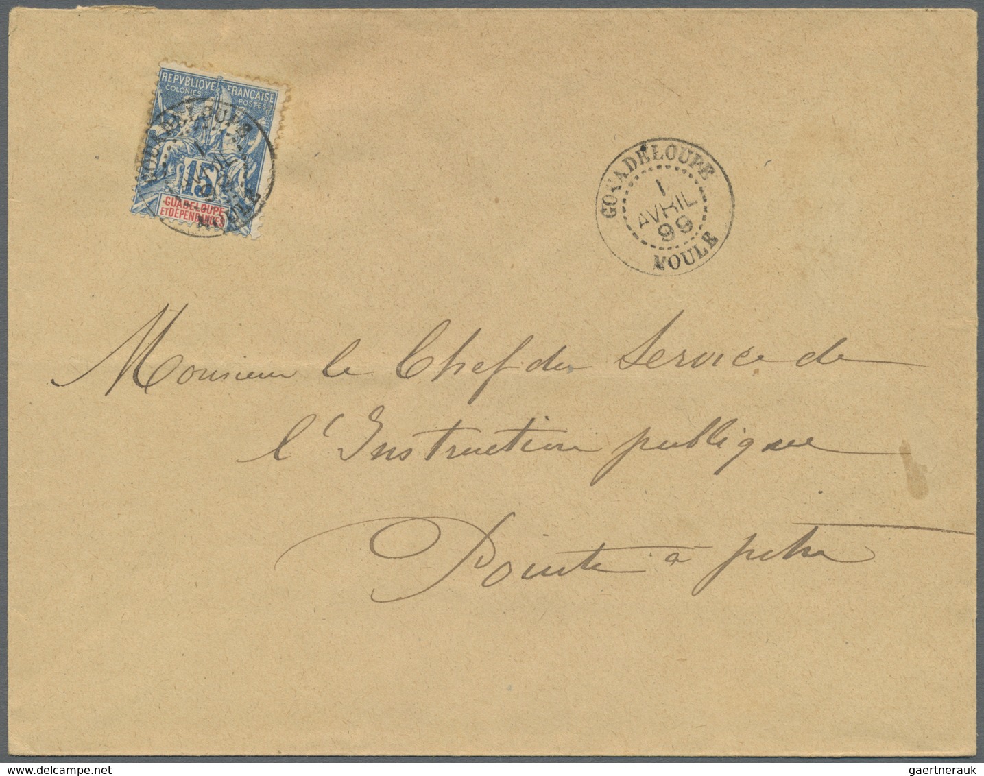 Br Guadeloupe: 1899. Envelope Addressed To The 'Chef De Service, Pointe-a-Pitre' Bearing Yvert 32, 15c - Storia Postale