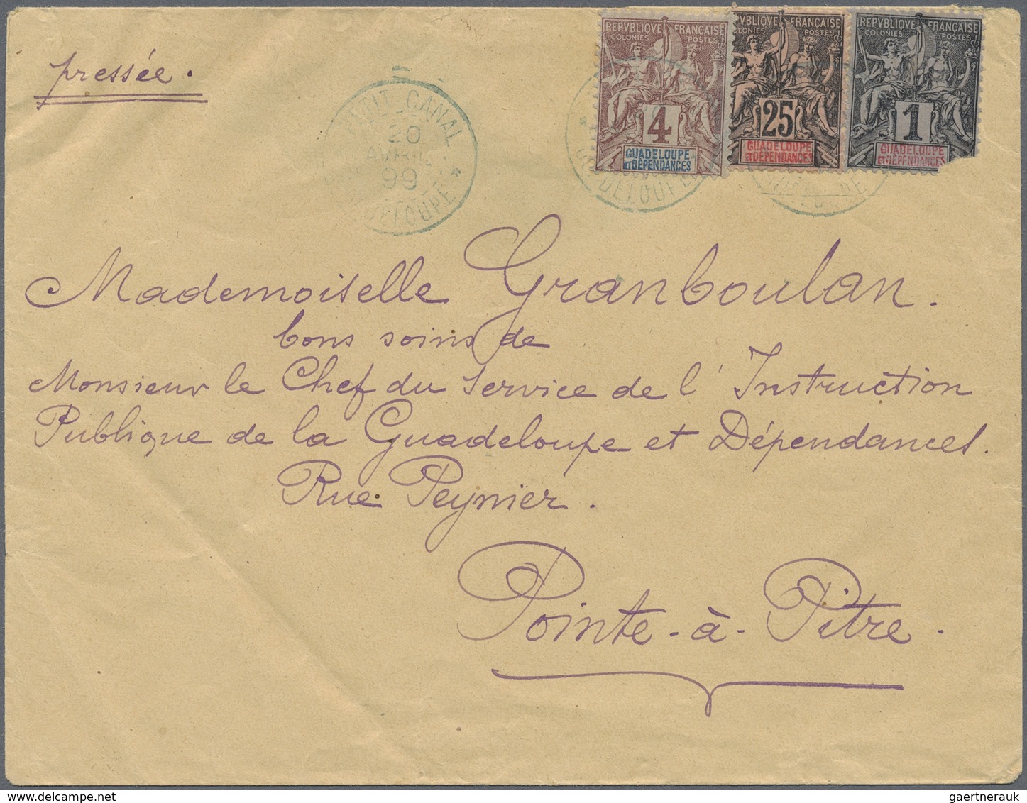 Br Guadeloupe: 1899. Envelope Addressed To The 'Chef De Service, Pointe-a-Pitre' Bearing Yvert 27, 1c B - Lettres & Documents