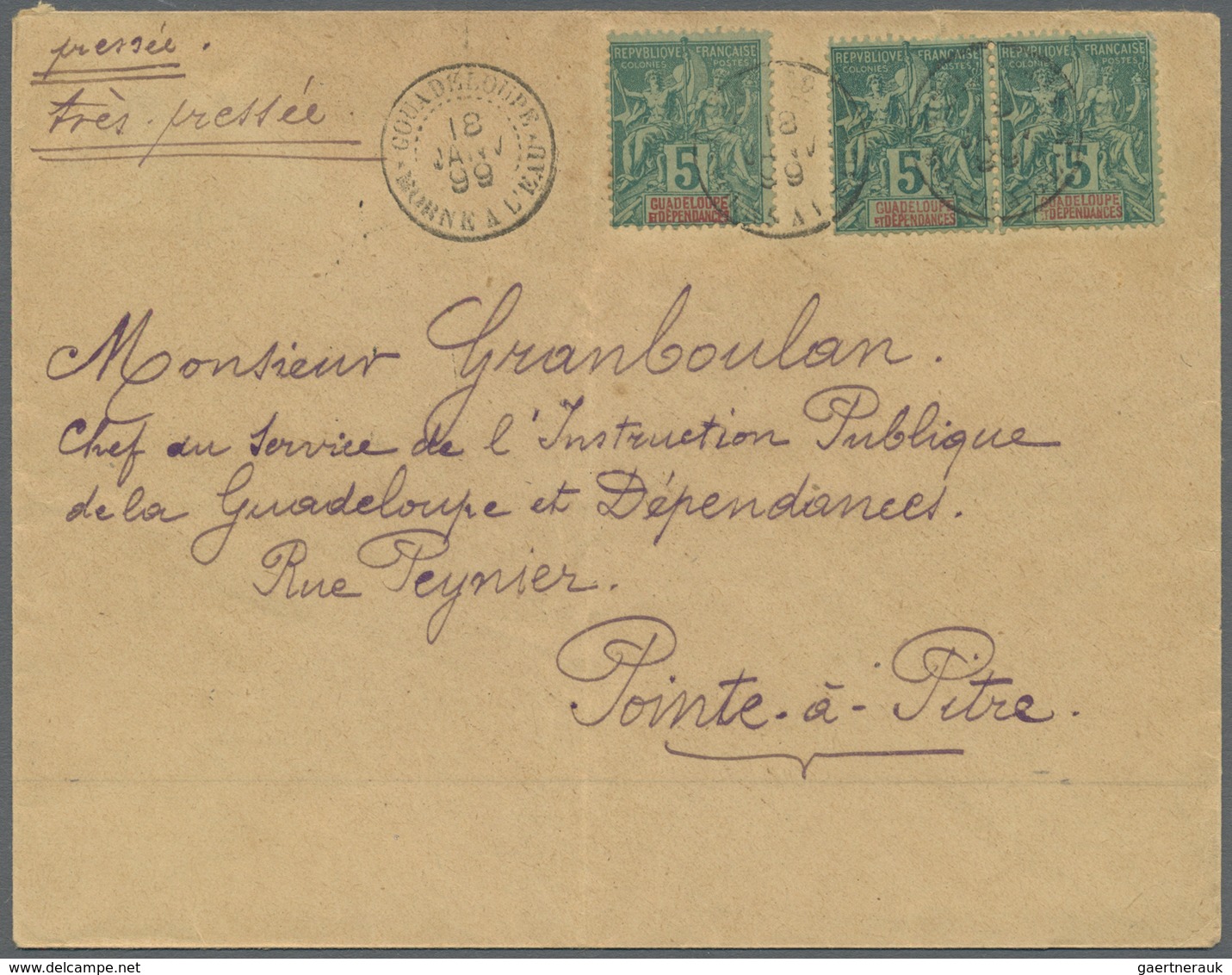 Br Guadeloupe: 1899. Envelope (vertical Fold, Roughly Opend) Addressed To The 'Chef De Service, Pointe- - Brieven En Documenten