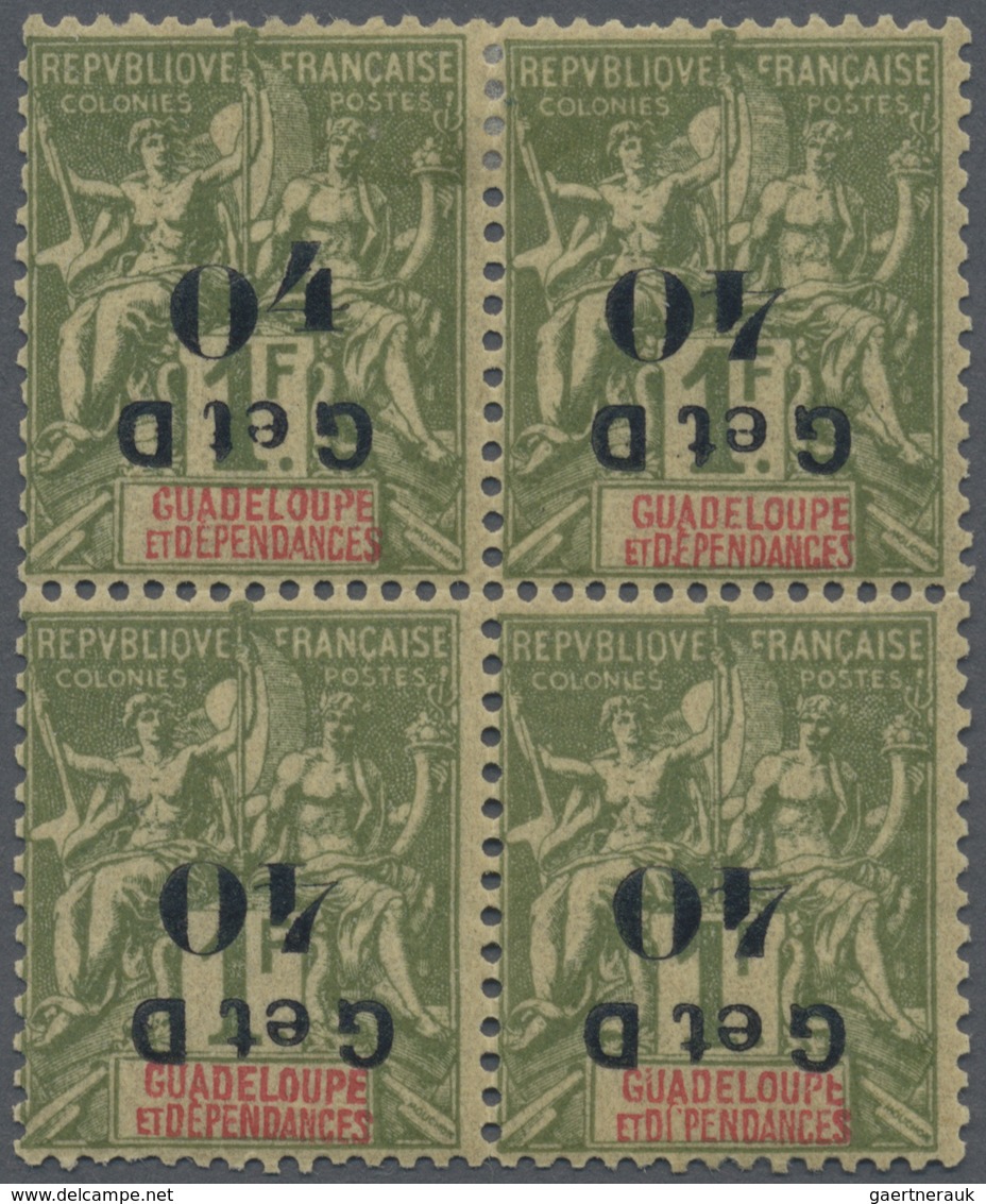 **/* Guadeloupe: 1903. Inverted "G Et D / 40" Overprints On 1fr In A Block Of 4. Two Stamps Mint, Two Sta - Lettres & Documents