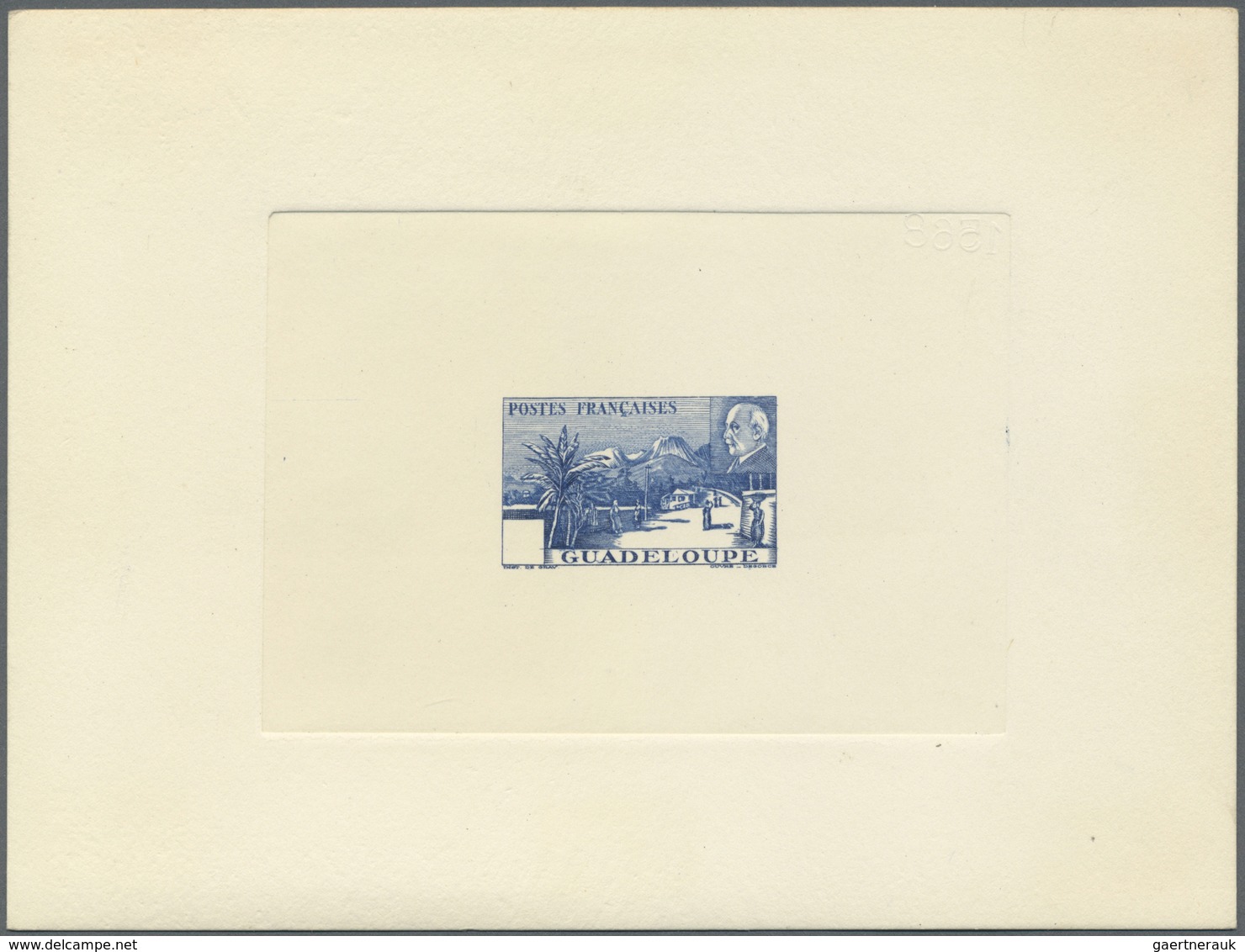 (*) Guadeloupe: 1941, Petain/La Soufrière Volcano, Epreuve In Ultramarine And Blank Value Field. Maury R - Brieven En Documenten