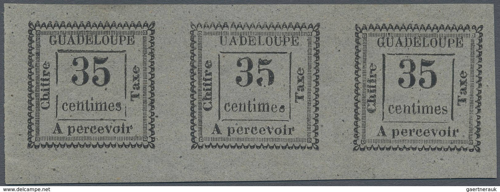 * Guadeloupe - Portomarken: 1884, 35 C. Value In Frame Black On Gray, Unused Horizontal Strip Of Three - Postage Due