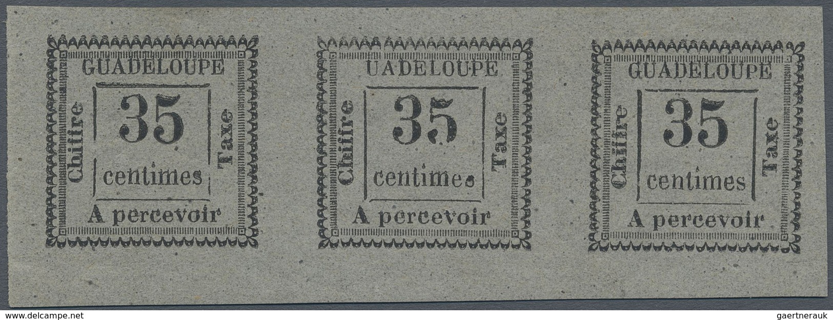 * Guadeloupe - Portomarken: 1884, 35 C. Value In Frame Black On Gray, Unused Horizontal Strip Of Three - Strafport