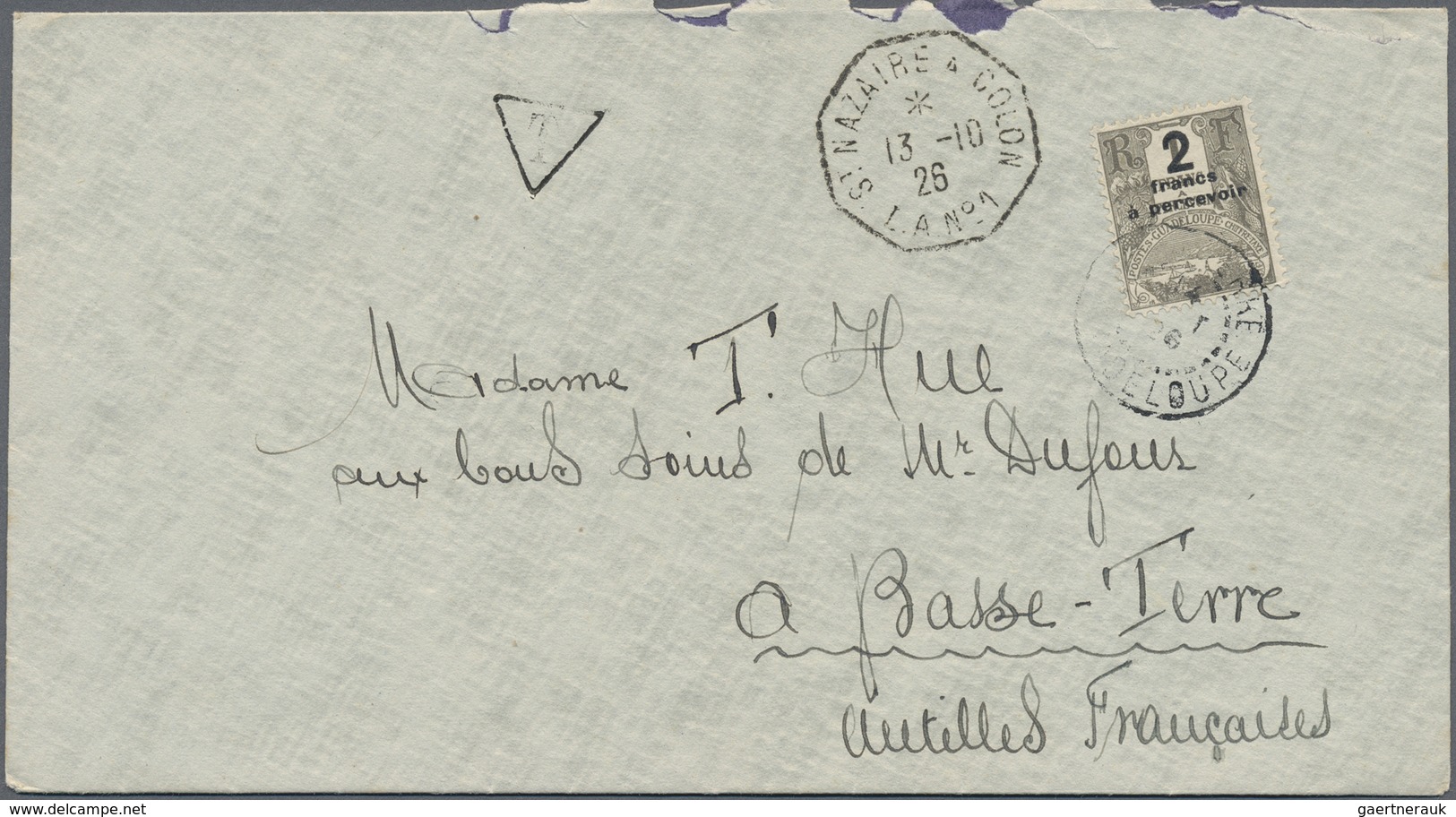 Br Guadeloupe - Portomarken: 1926. Roughly Opend Stampless Envelope Written From France Addressed To Gu - Timbres-taxe