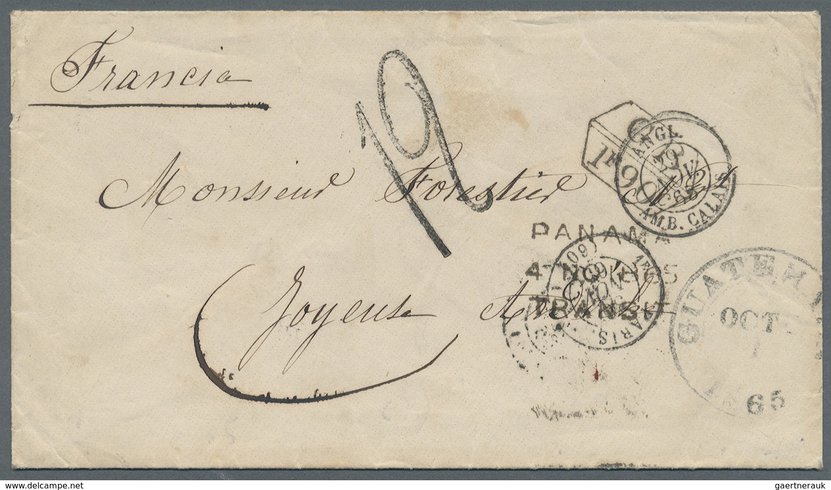 Br Guatemala: 1865. Stampless Envelope Addressed To France Cancelled By Guatemala Date Stamp Routed Via - Guatemala