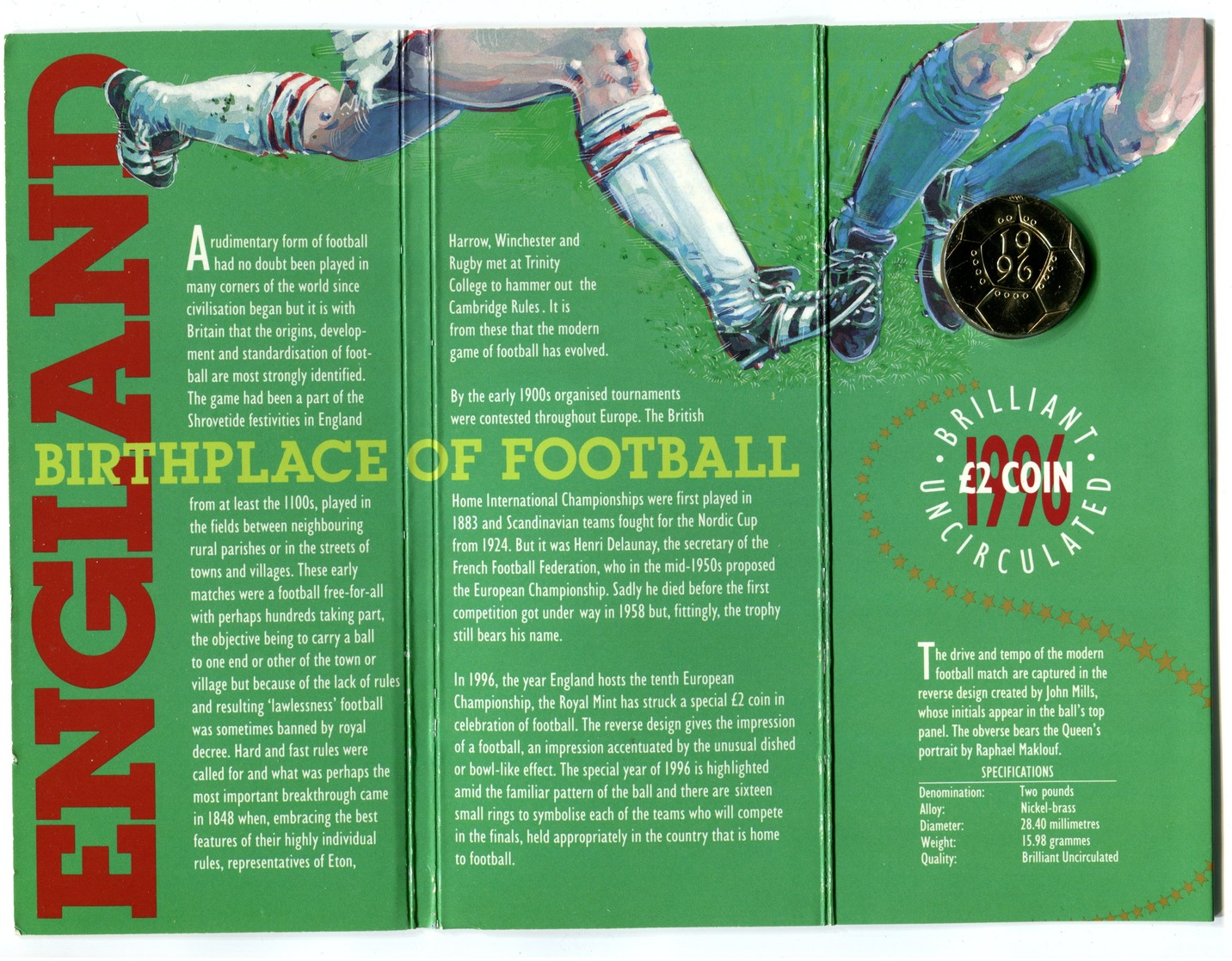1996 United Kingdom Brilliant Uncirculated 2 Pound Football Coin - Maundy Sets & Commemorative