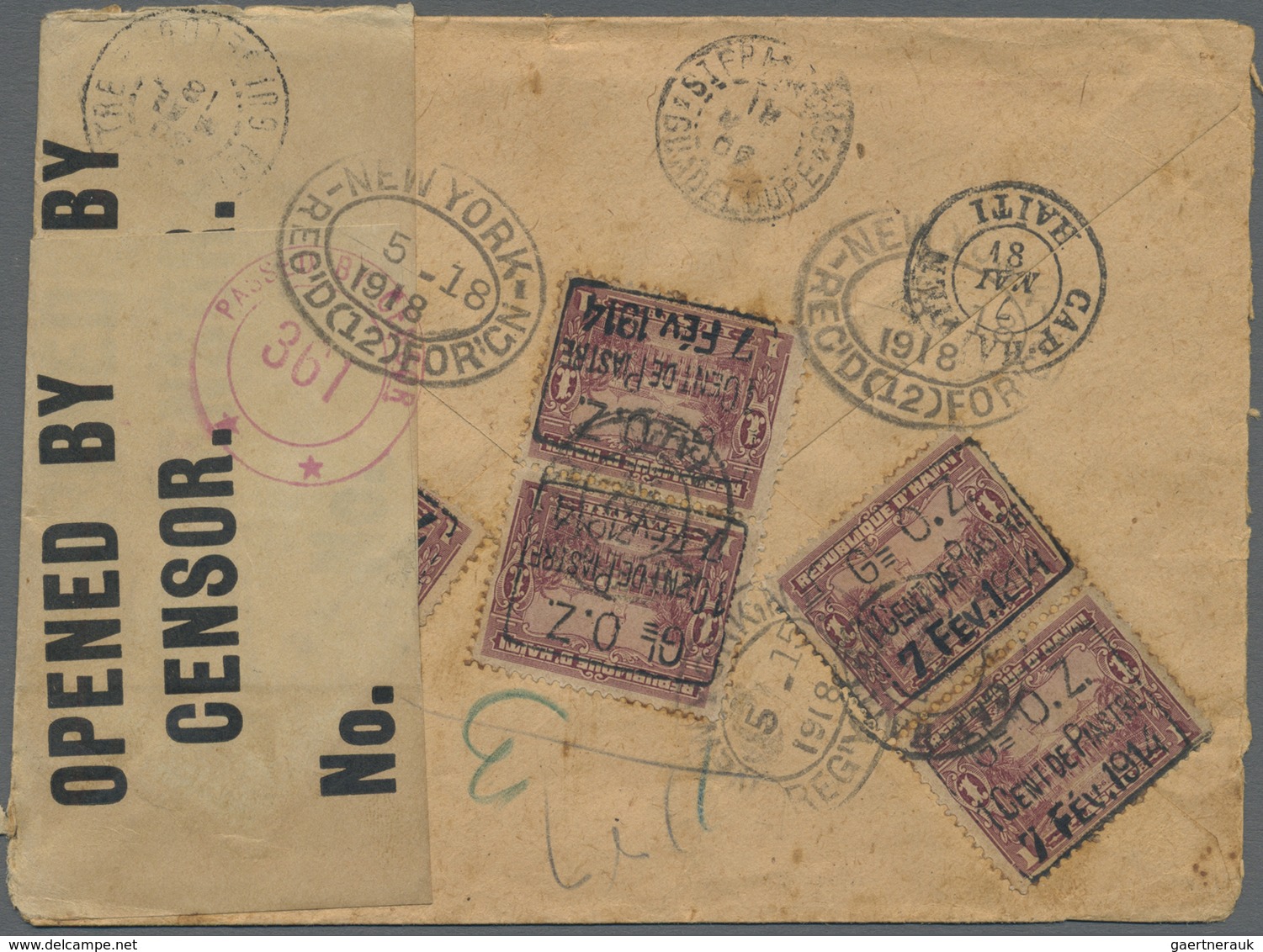 Br Haiti: 1918. Soiled, Registered Envelope Addressed To Pointe A Pitre, Guadeloupe Bearing Yvert 134, - Haïti