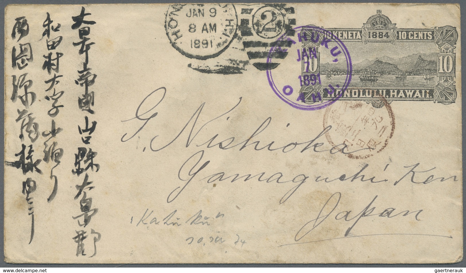 GA Hawaii: 1890/1891, 10 Cent Black, 3 Stationery Envelopes With Different Cancelations Used From Hawai - Hawaï