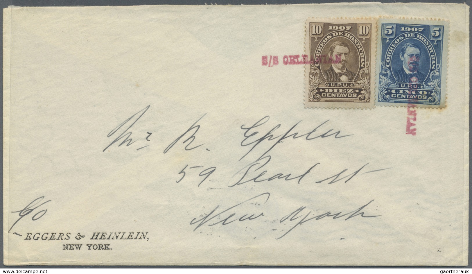 Br Honduras: 1907, 5 C Blue And 10 C Brown Each Cancelled With Red One-liner "S/S ORLEANIAN" On Cover T - Honduras