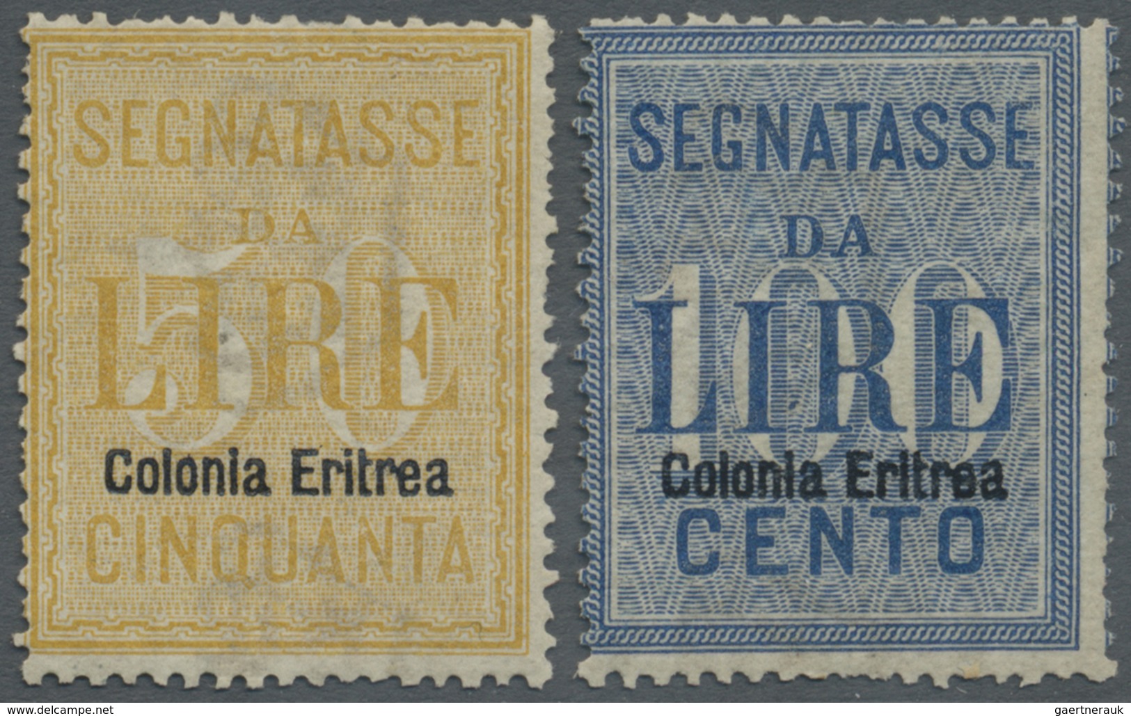 ** Italienisch-Eritrea - Verrechnungsmarken: 1903, 50l. Yellow And 100l. Blue, Two Values, Fresh Colour - Eritrea