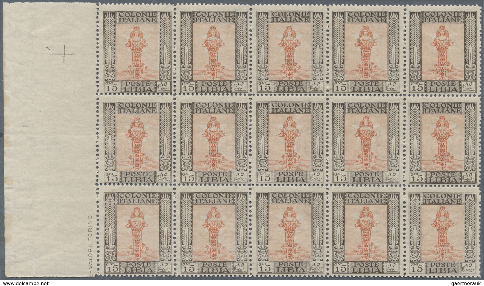 ** Italienisch-Libyen: 1921. Diana Of Ephesus 15c In A Margin Block Of 15 (3 Times 5). The Upper 10 Sta - Libië