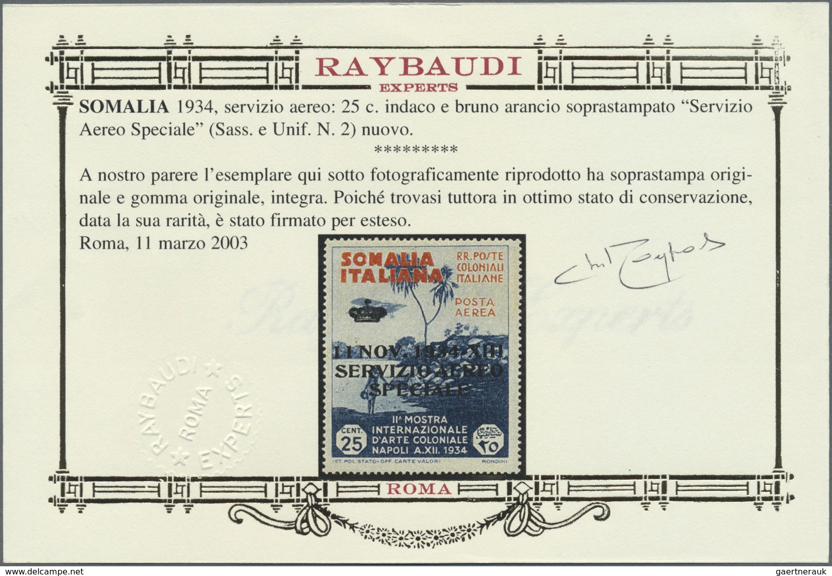 ** Italienisch-Somaliland - Dienstmarken: 1934: Airmail Service Stamp, 25 C Dark Blue/orange With Black - Somalie