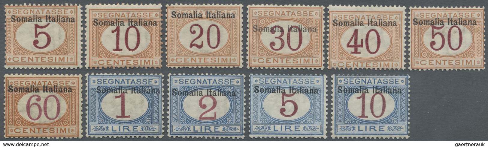 ** Italienisch-Somaliland - Portomarken: 1909, Overprints At Top, 5c. To 10l., Complete Set Of Eleven S - Somalië