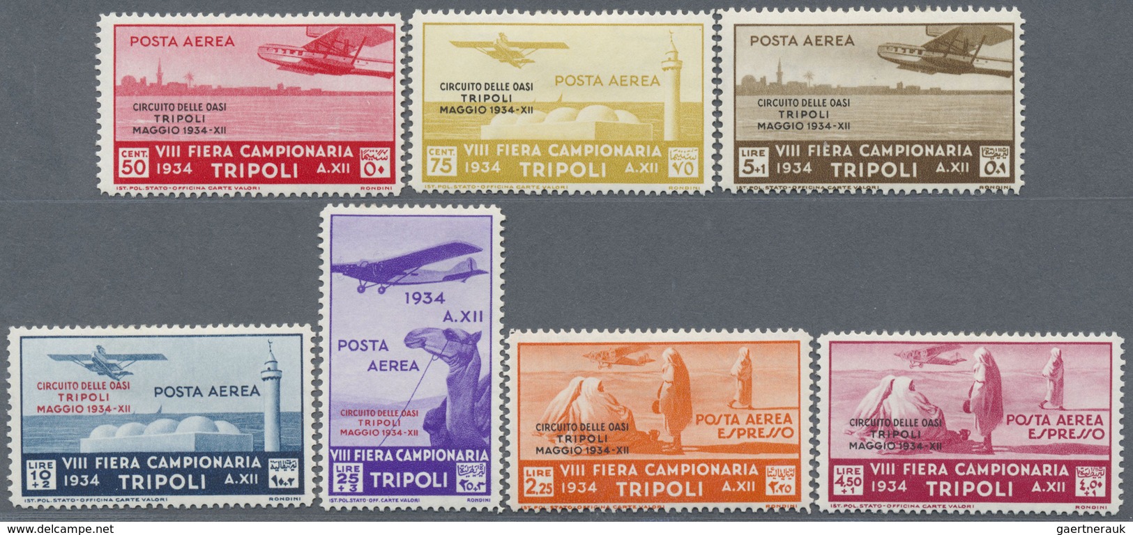 * Italienisch-Tripolitanien: 1934, Oasis Flight Overprint, 50c. To 4.50l., Complete Set Of Seven Value - Tripolitaine