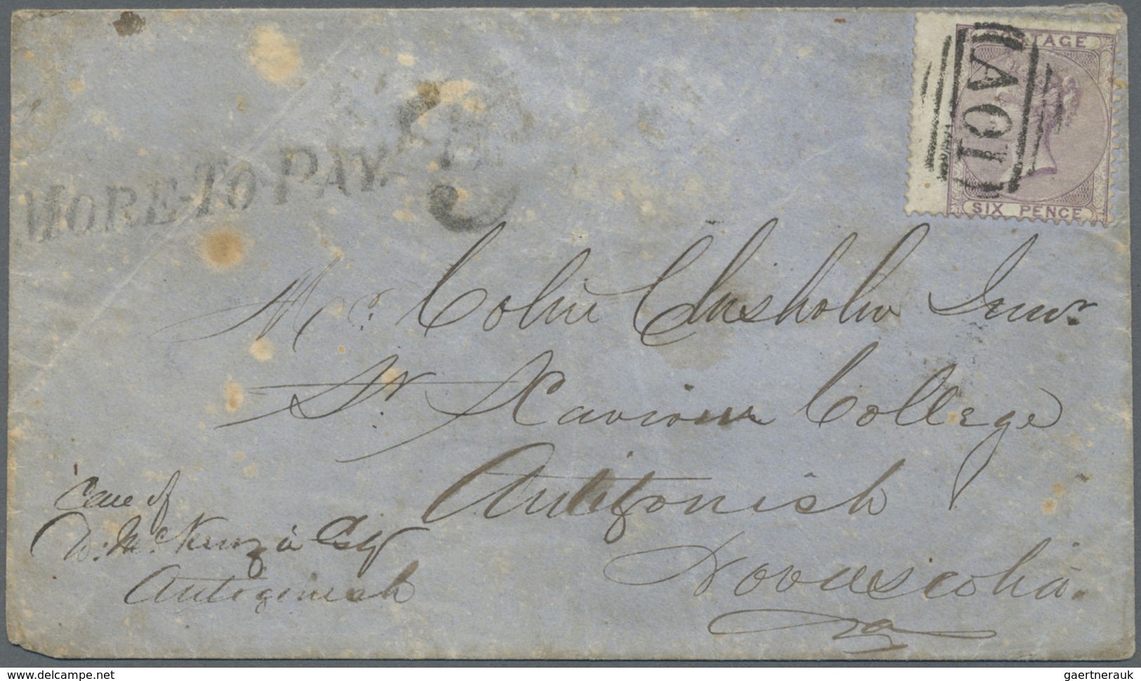 Br Jamaica: 1859, GB QV 6d Used In Jamaica Canc. By "A01" On Small Cover To Nova Scotia. On Reverse "KI - Jamaica (1962-...)