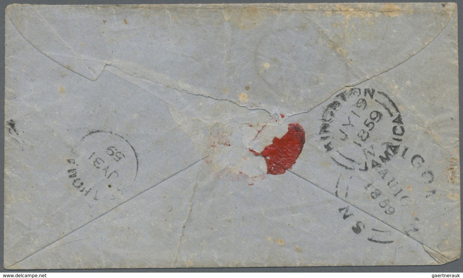 Br Jamaica: 1859, GB QV 6d Used In Jamaica Canc. By "A01" On Small Cover To Nova Scotia. On Reverse "KI - Jamaique (1962-...)