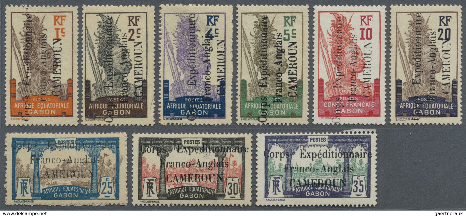 * Kamerun: 1915, 1 C. - 2 Fr. Complete Set Of Unused Stamps Of Gabon With Inscription "AFRIQUE EQUATOR - Cameroun (1960-...)