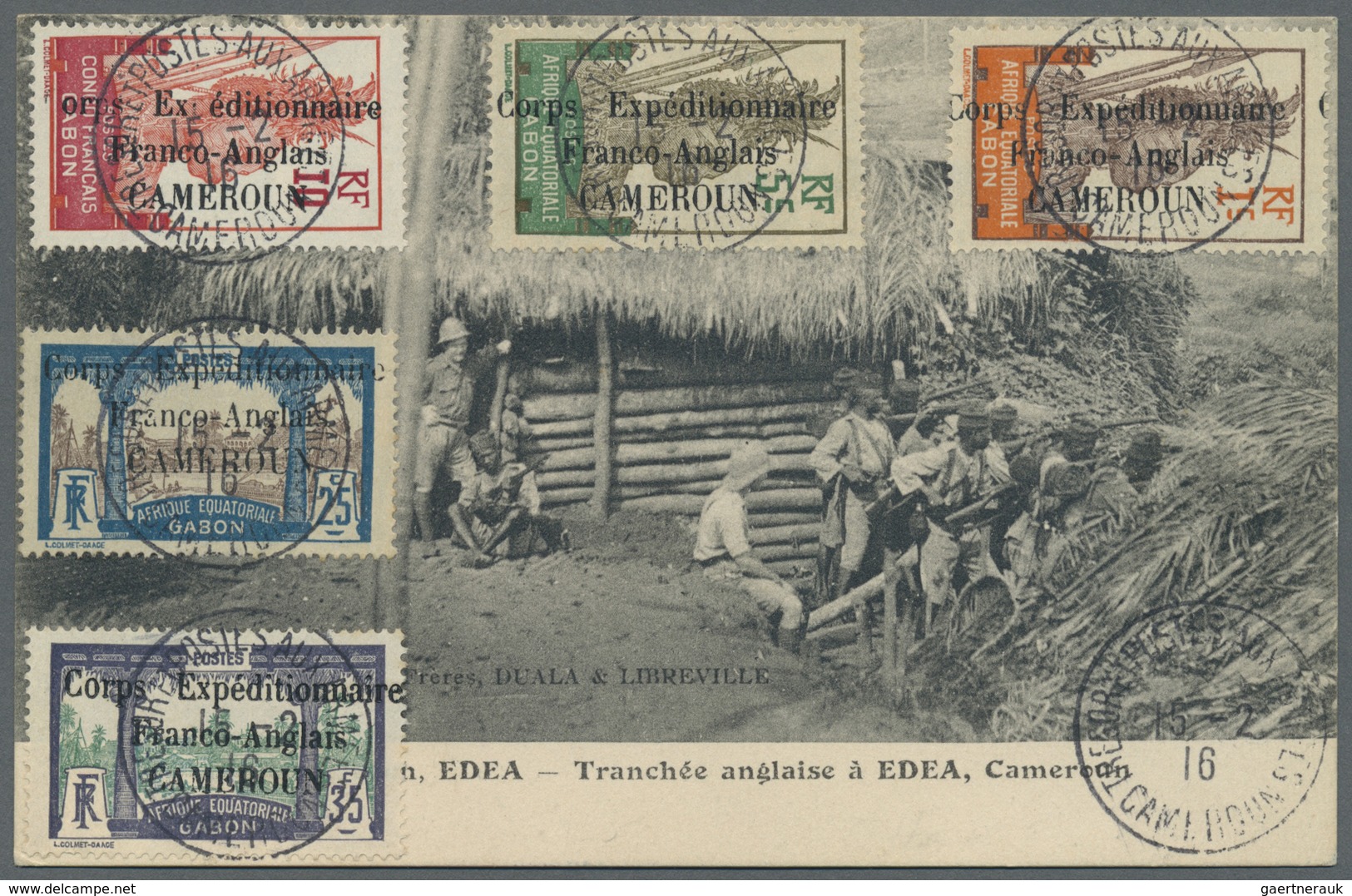 Kamerun: 1915, "Corps Expeditionnaire" Overprints, 1c., 5c., 10c., 25c., 35c., Five Values On Ppc "E - Cameroun (1960-...)