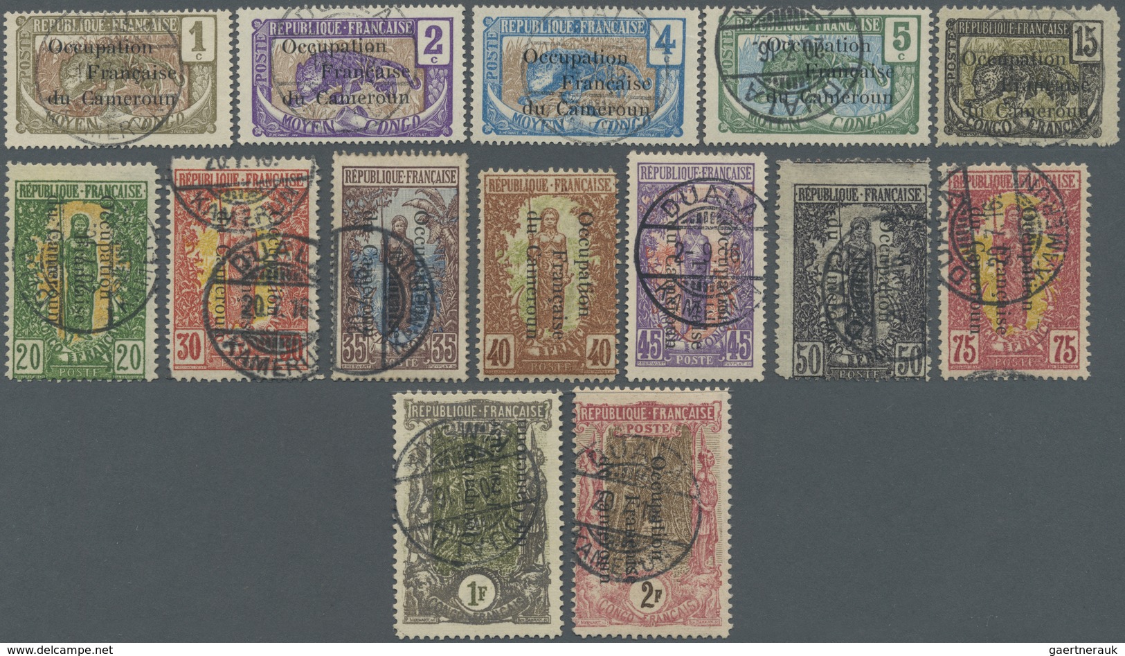 O Kamerun: 1916, "Occupation Francaise" Overprints, 1c. To 2fr., Complete Set Of 14 Values, Neatly Obl - Cameroun (1960-...)