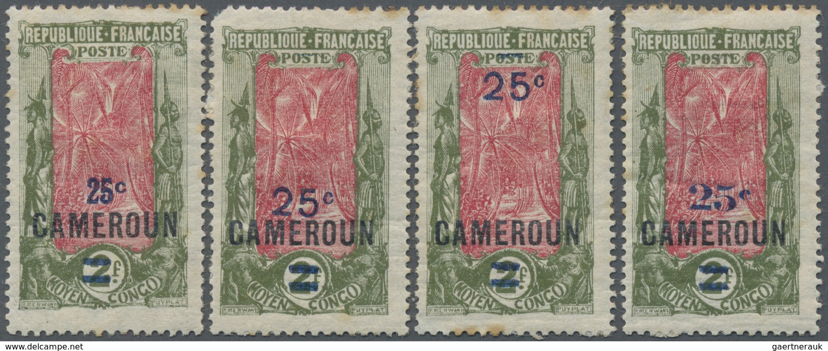 Brfst Kamerun: 1924, 25 C. On 2 F. Oliv/carmine With Overprint, Four Different Overprint Types In Black Un - Kameroen (1960-...)