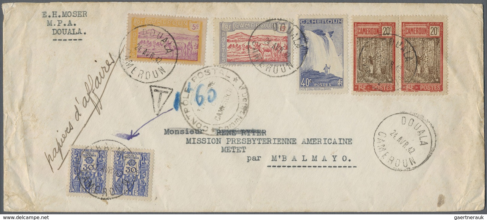 Br Kamerun: 1942. Envelope (lightly Creased And Toned) Addressed To M'Balmayo, French Camerouns Bearing - Cameroun (1960-...)