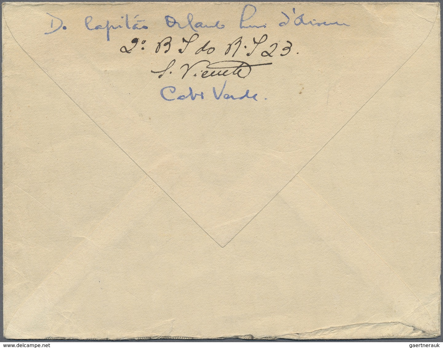 Br Kap Verde: 1944. Unstamped Envelope Written From Mindelo St. Vincente To Lisbon Cancelled By '2nd Ba - Cap Vert