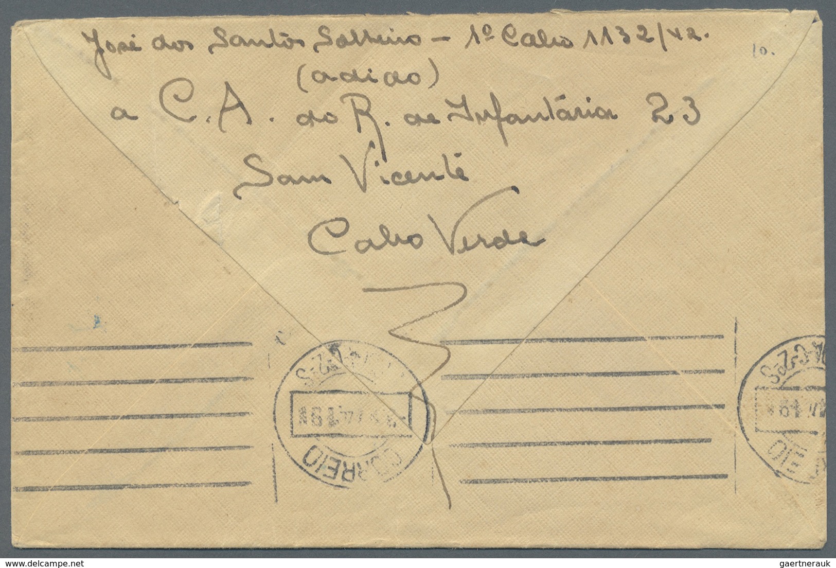 Br Kap Verde: 1944. Unstamped Envelope Written From St. Vincente To Lisboa Endorsed On Reverse 'Regimen - Kaapverdische Eilanden