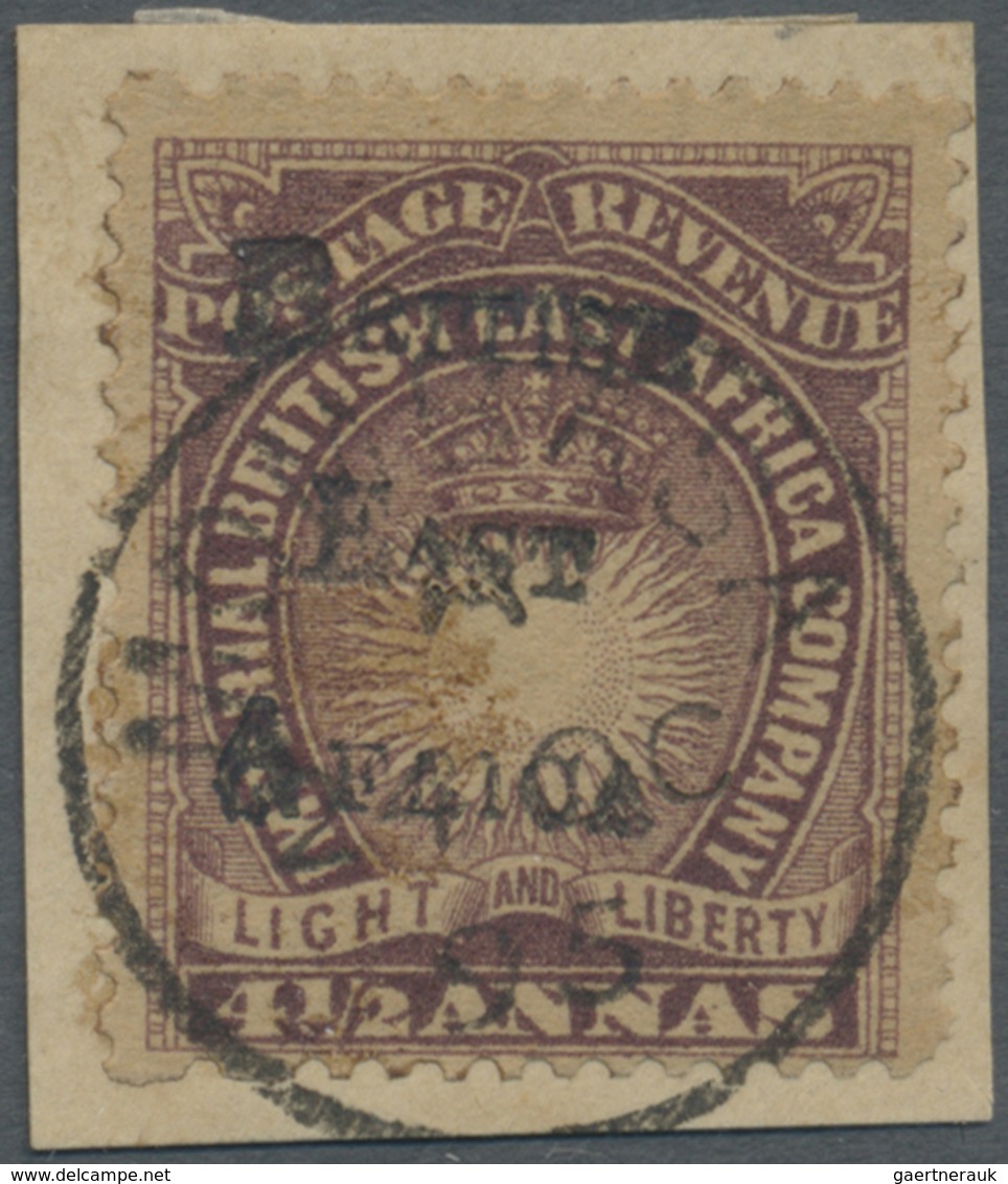 Brfst Kenia - Britisch Ostafrika: 1895 'British East Africa' Optd. 4½a. Brown-purple, Used On Piece, Tied - Afrique Orientale Britannique