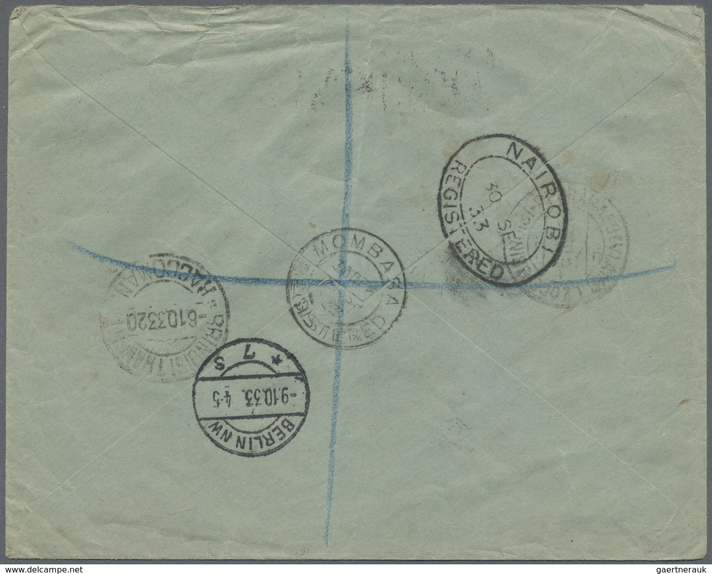 Br Kenia - Britisch Ostafrika: 1933, Registered Letter From MOMBASA Via Brindisi To Berlin. Air Mail La - Afrique Orientale Britannique