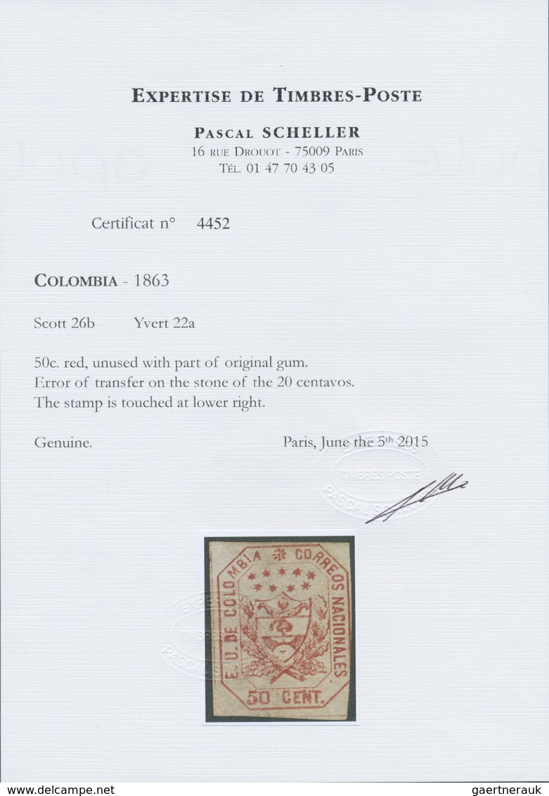 * Kolumbien: 1863, 50 C. Red (colour Of 20 C.) Instead Of 50 C. Green, Error Of Colour, Good To Wide M - Colombie