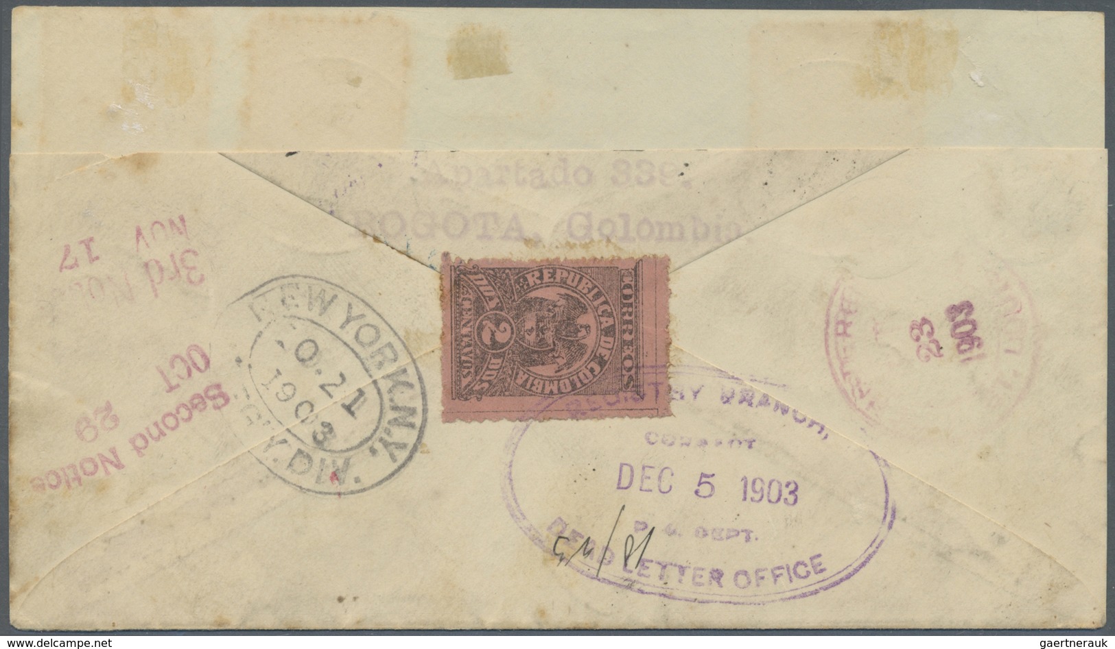 GA Kolumbien: 1903, 5 C Red Postal Stationery Registered Cover With Mixed Franking From Bogota Via Barr - Colombie