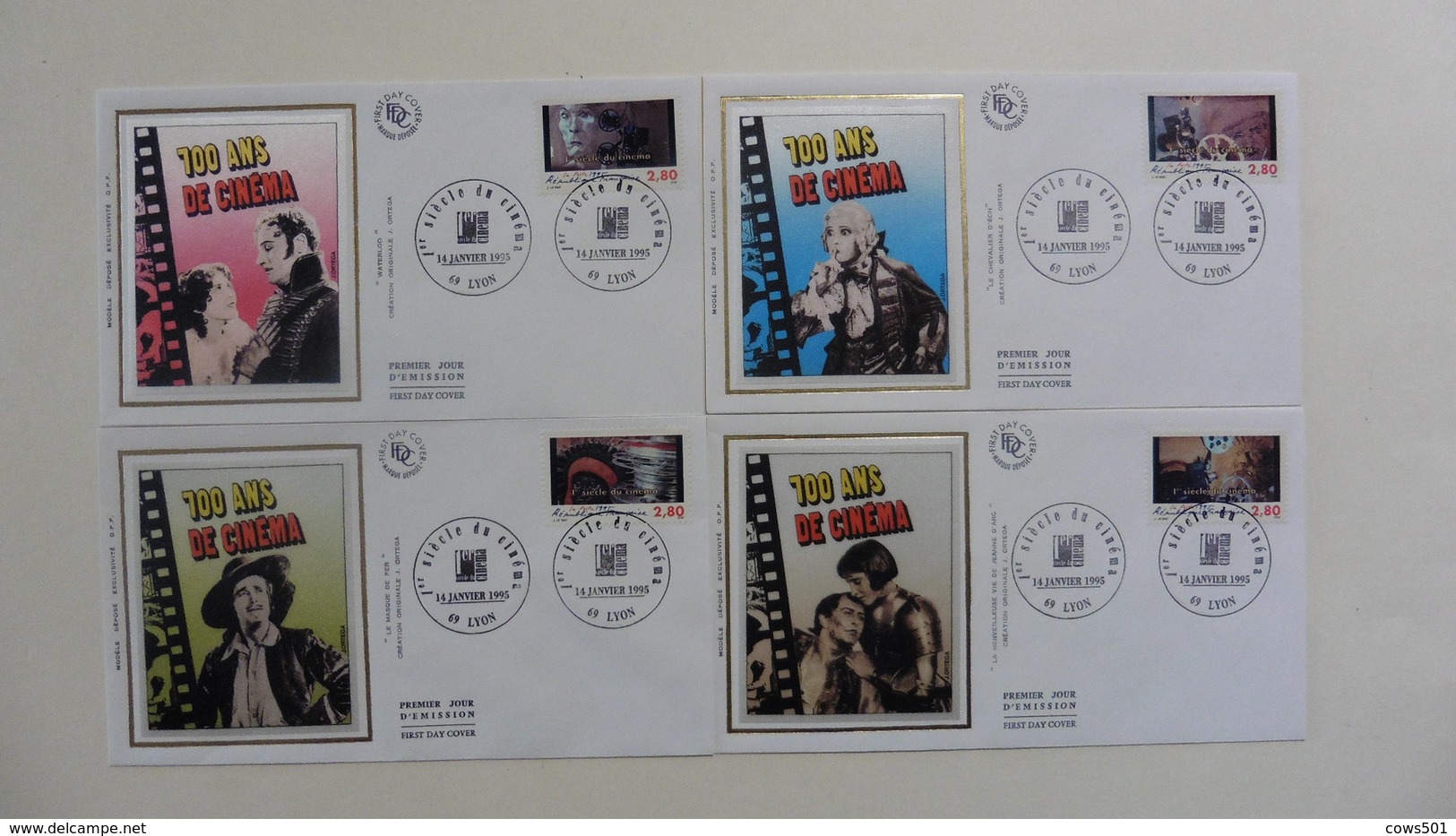 France : FDC : 1 Er Jour   :  100 Ans De Cinéma Lyon  1995  :N°2919/22  : 4 Enveloppes - 1990-1999