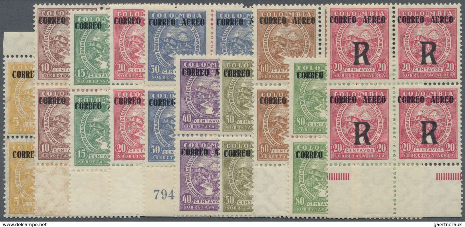 ** Kolumbien: 1932, SCADTA Airmail Issue With Overprints 'CORREO AEREO' Complete Set In Blocks/4 Incl. - Colombia