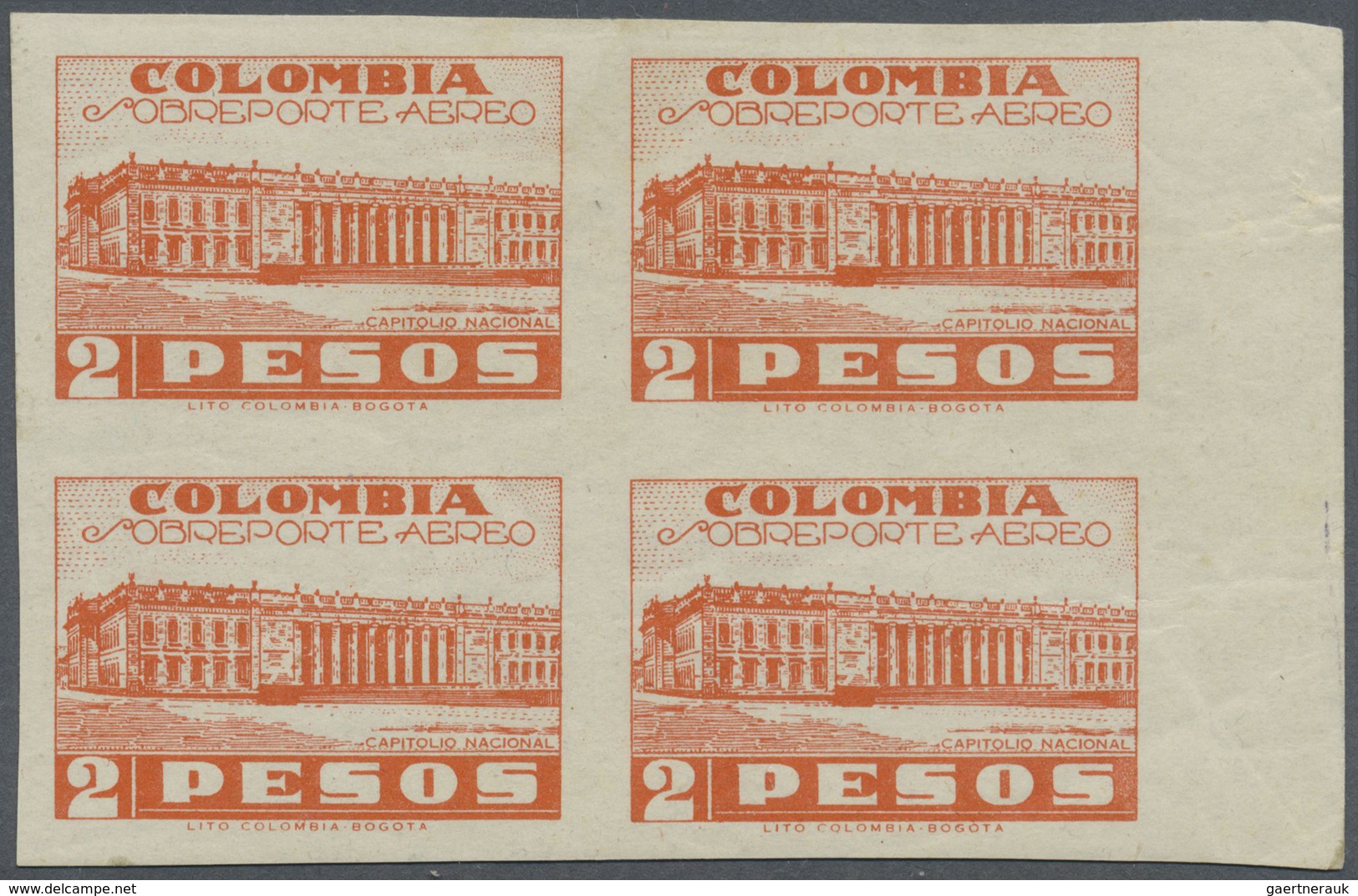 */** Kolumbien: 1943, Country Scenes Aimail Issue Part Set Of Eight Values In IMPERFORATE Blocks/4 Incl. - Colombie