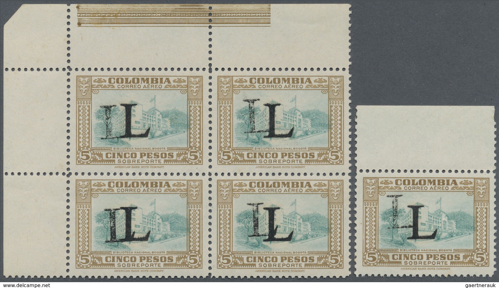 ** Kolumbien: 1950, Country Scenes Airmail Issue 5p. Brown/bluish Green Single From Upper Margin And Bl - Colombie