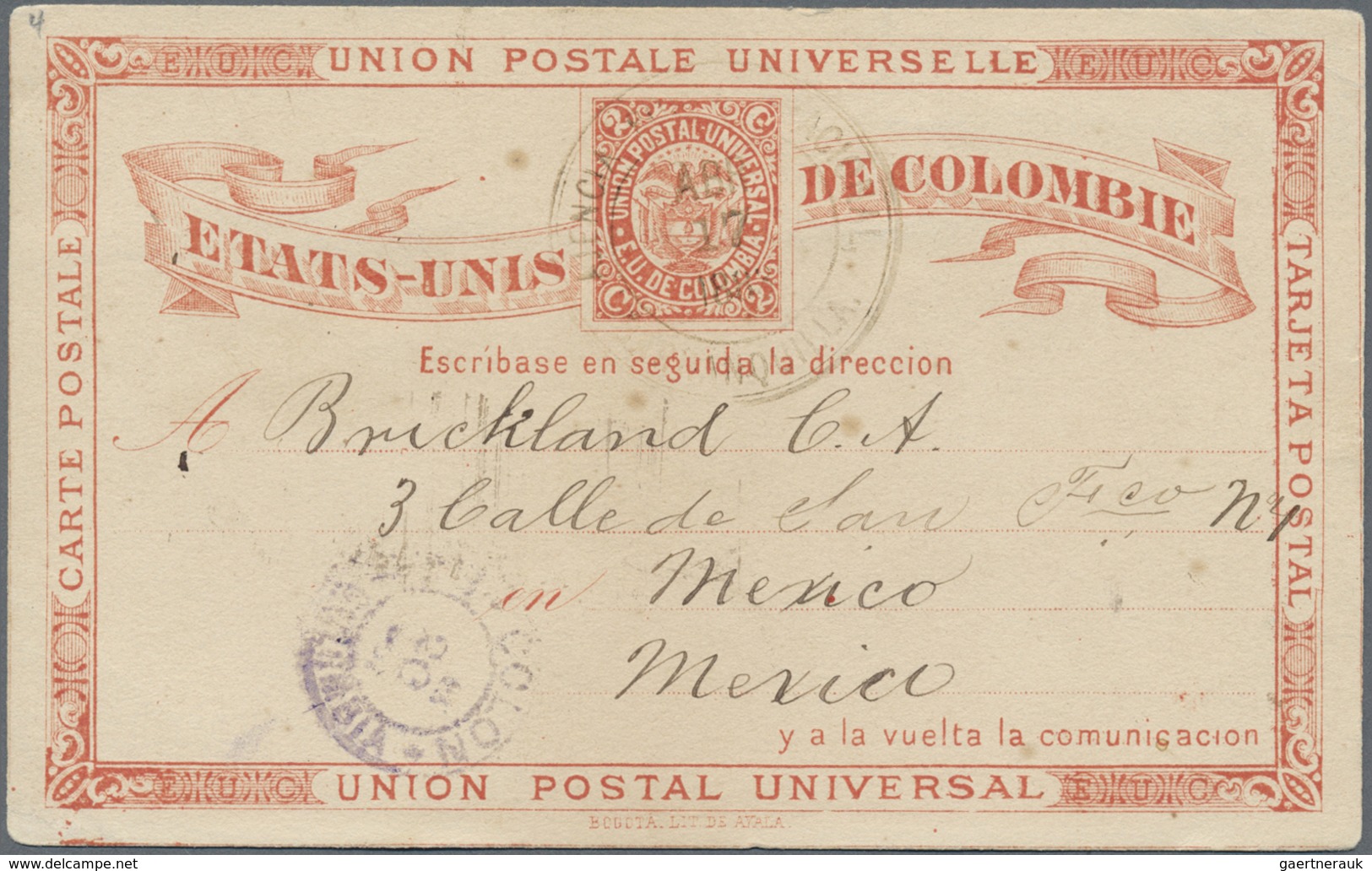 GA Kolumbien - Ganzsachen: 1883, UPU Stationery-card 2 C Red On Buff Very Fine Used From "BARANQUILLA A - Colombia