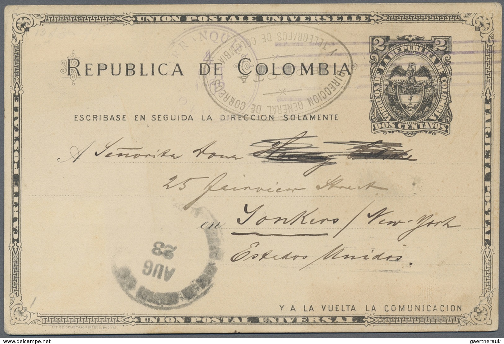 GA Kolumbien - Ganzsachen: 1899, 2 Ct Black Postal Stationery Card With Color Printed Picture "Catedral - Colombie