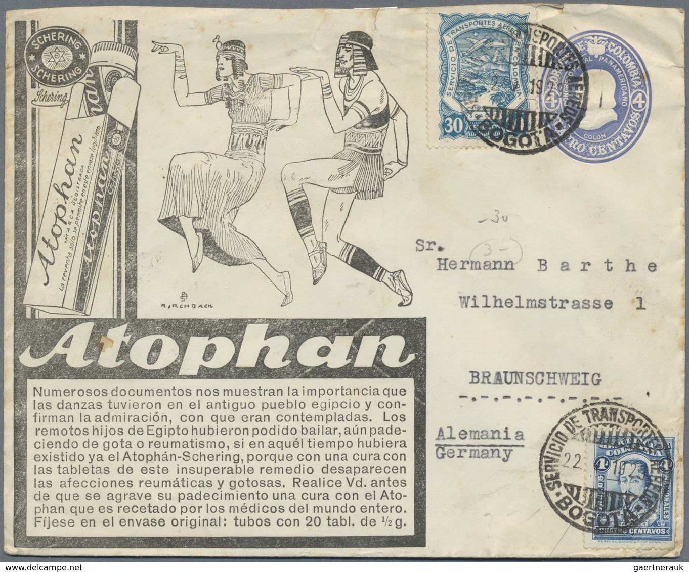 GA Kolumbien - Ganzsachen: 1929, Stationery Advertising Envelope 4 C Both-sided Illustrated Imprint "At - Kolumbien