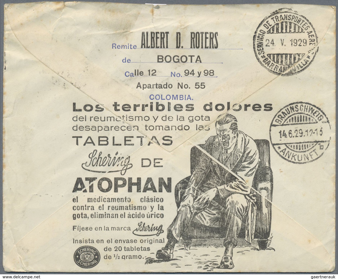 GA Kolumbien - Ganzsachen: 1929, Stationery Advertising Envelope 4 C Both-sided Illustrated Imprint "At - Kolumbien