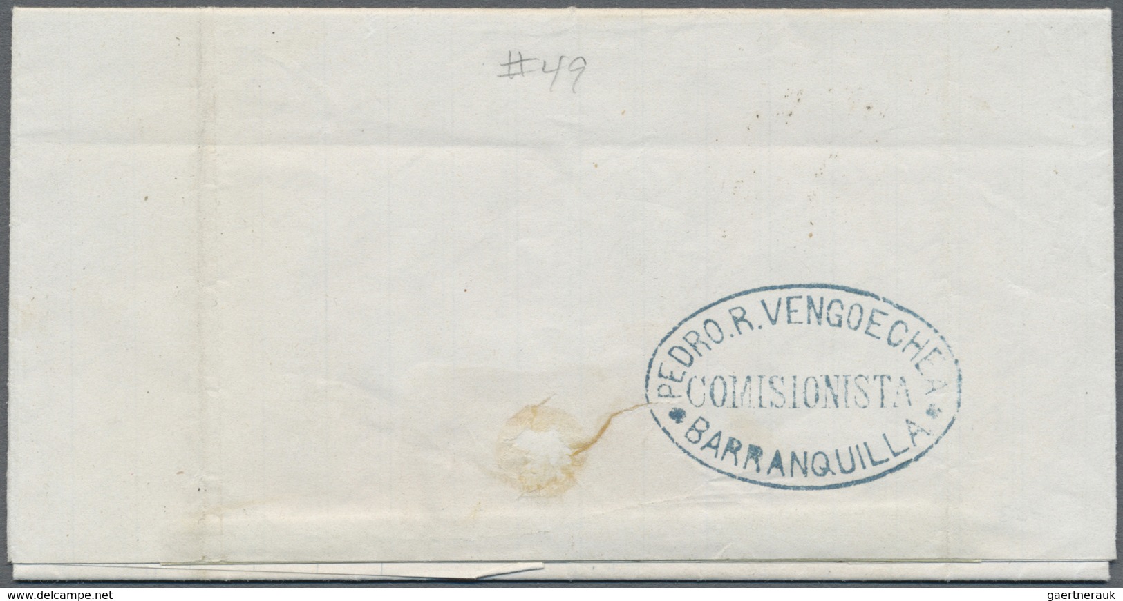 Br Kolumbien - Stempel: 1875 (July 15), Entire Letter Sent From Bucaramanga To New York With Two Blue O - Colombia