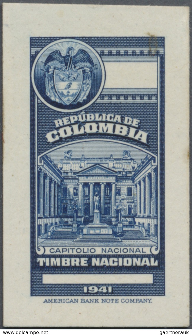 (*) Kolumbien - Besonderheiten: Revenues: 1941, Imperforated "Timbre National" Blue Proof On Card, Fine - Colombie