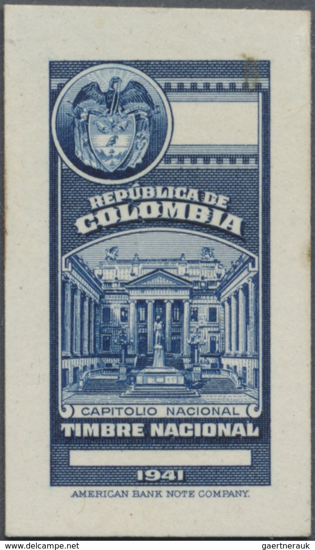 (*) Kolumbien - Besonderheiten: Revenues: 1941, Imperforated "Timbre National" Blue Proof On Card, Fine - Colombia