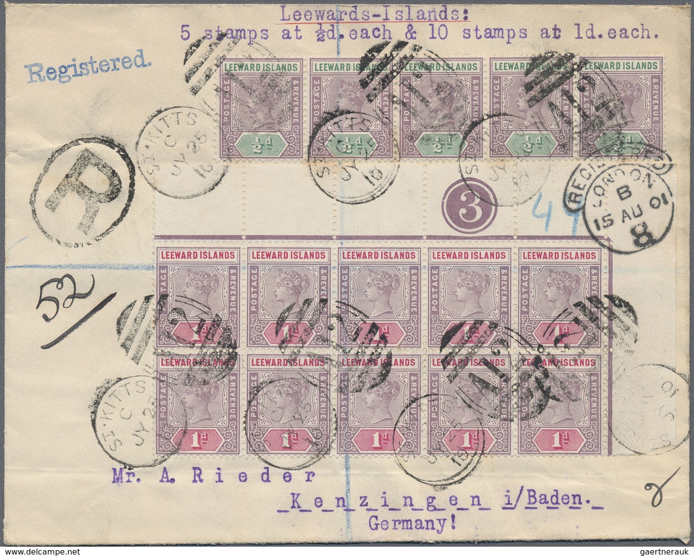 Br Leeward-Inseln: 1901, 1 D Qv Block Of Ten From Upper Right Corner With De La Rue Plate No. "3" And 1 - Leeward  Islands