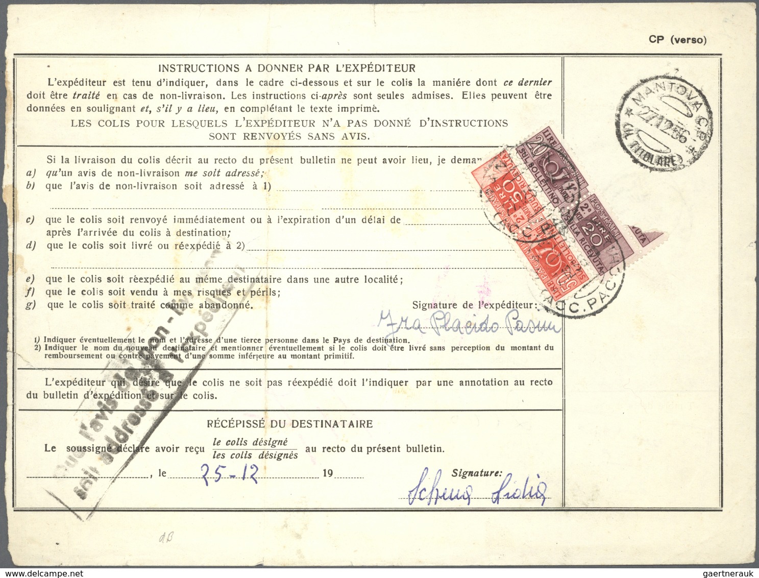 Br Libyen: 1956, Parcel Coupon Bearing King Idris 2x 100 Mil, 50 Mil, 10 Mil And 5 Mil Cancelled "TRIPO - Libye