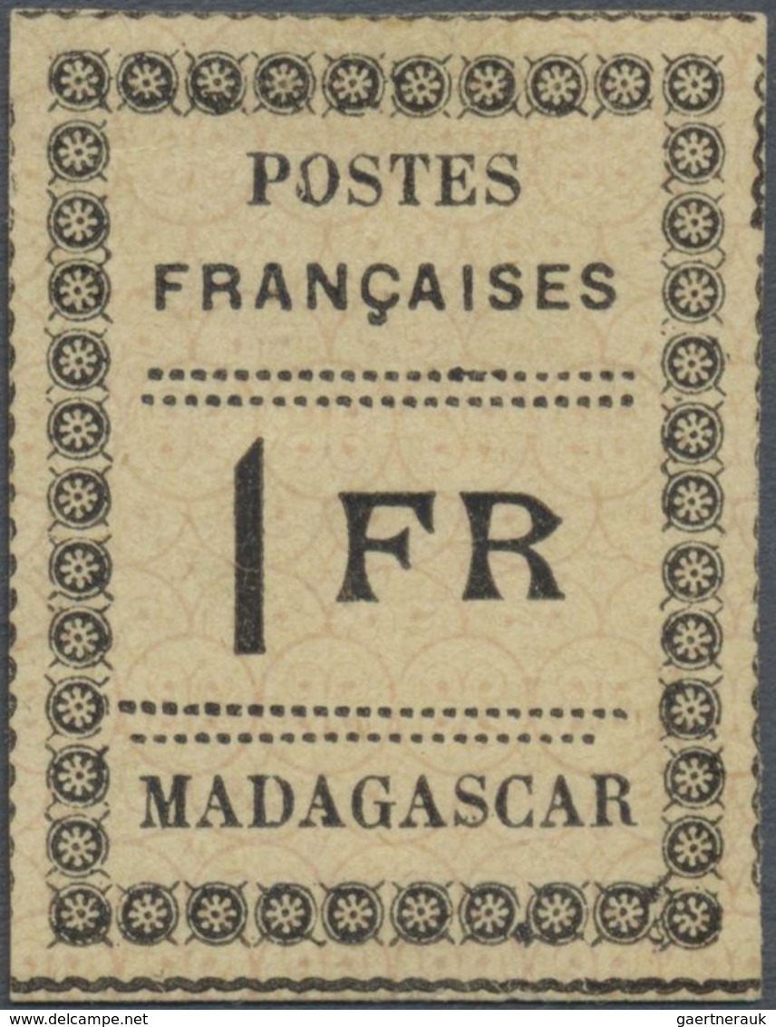 * Madagaskar: 1891, Local Typeset Issue, 1fr. Black On Yellow, Mint O.g. Previously Hinged, Signed Cal - Sonstige & Ohne Zuordnung