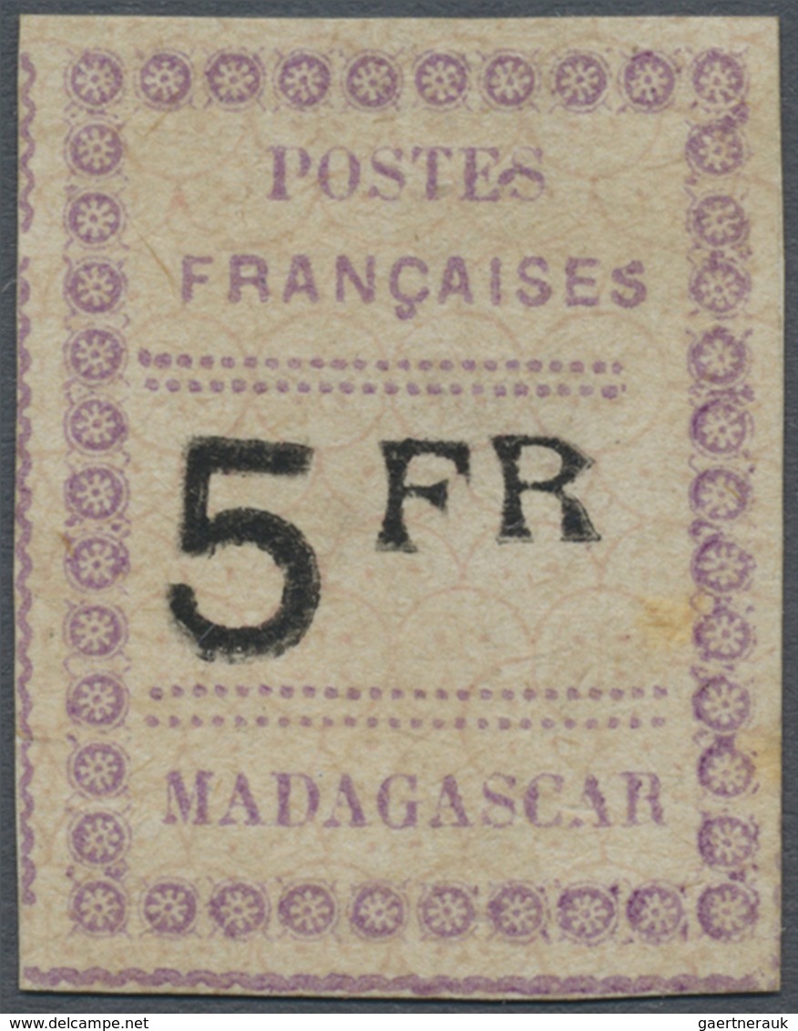 (*) Madagaskar: 1891 Local Issue 5f. Violet & Black On Grey, Unused Without Gum As Issued, Repaired (bac - Autres & Non Classés