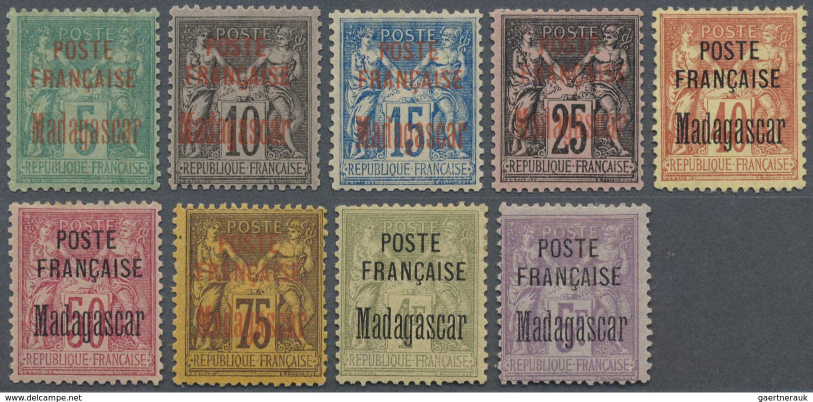 * Madagaskar: 1895, FRENCH PROTECTORAT Stamps: 5 C. To 5 Fr. Issues Of France With Multi-line Overprin - Altri & Non Classificati