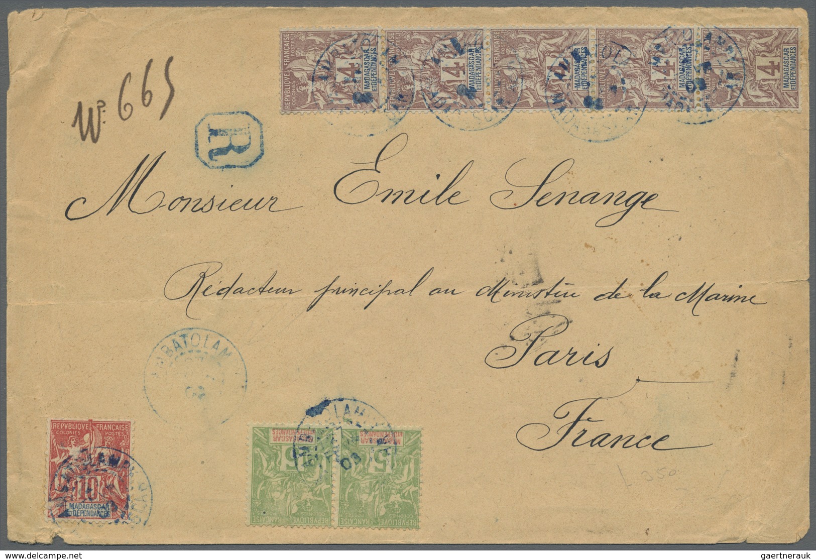 Br Madagaskar: 1903. Registered Envelope Addressed To France Bearing Madagascar Yvert 30, 4c Lilac-brow - Autres & Non Classés